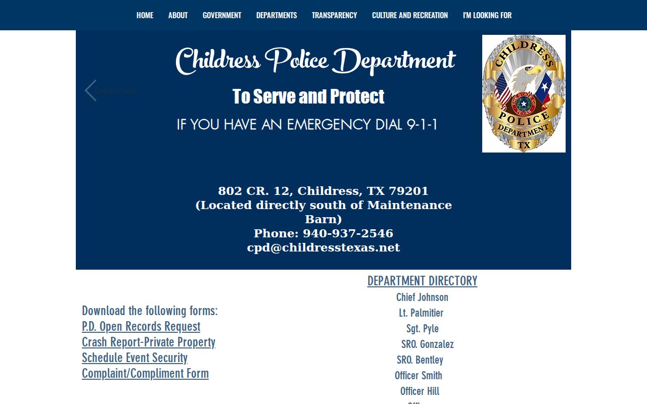 Childress Police Department official page linking its records request form