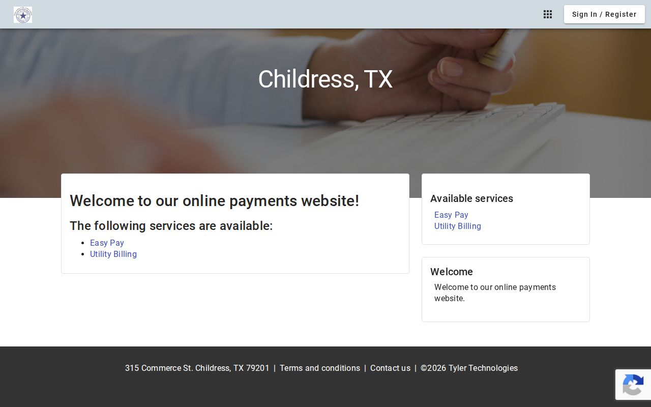 City of Childress linked municipal payment portal landing page