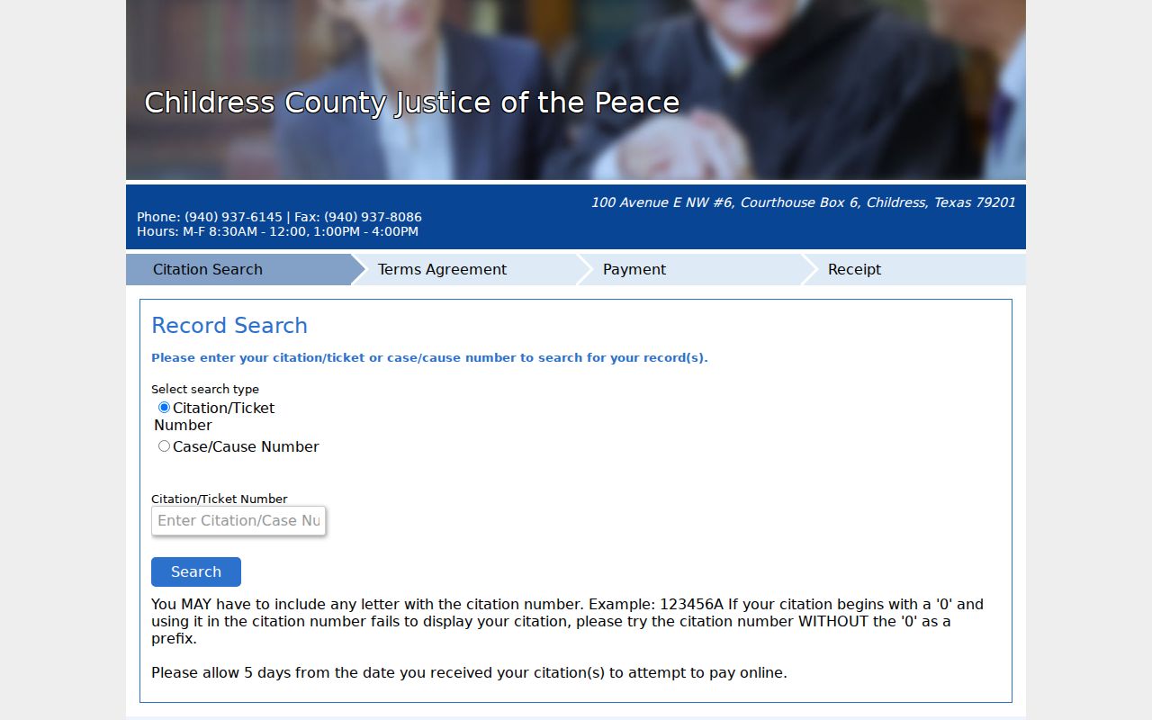 Childress JP citation search with citation and case number options