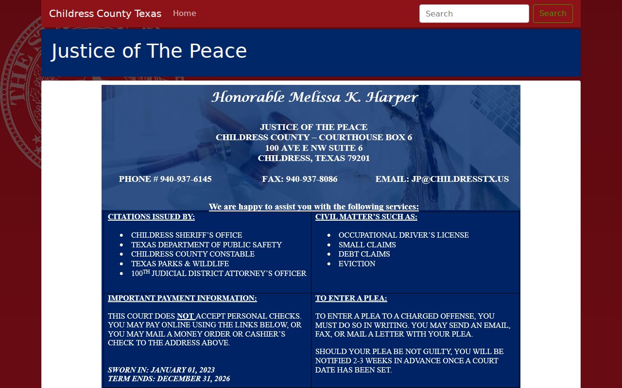 Childress County Justice of the Peace page with official payment and citation routes