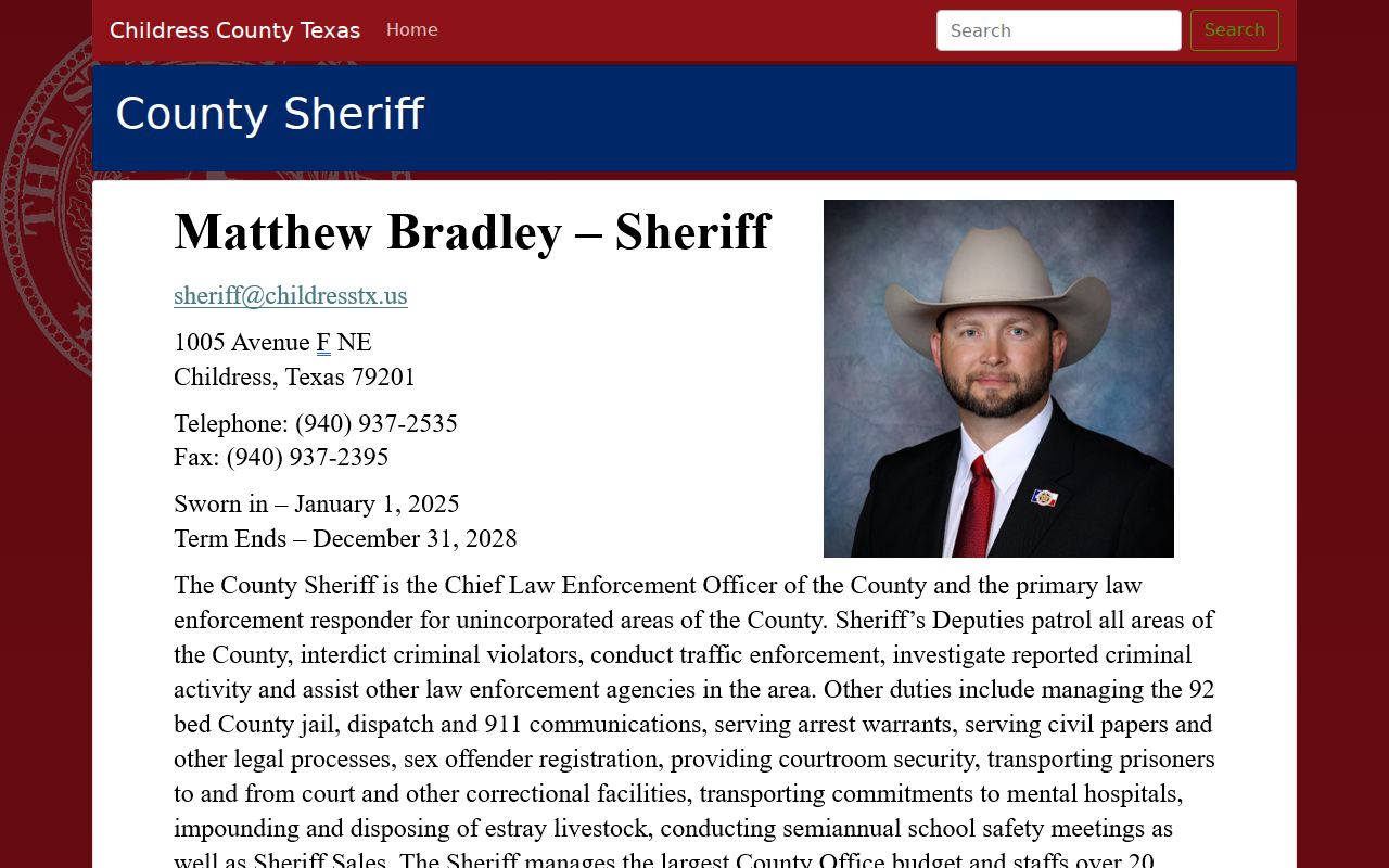 Childress County Sheriff page with records request and office contacts